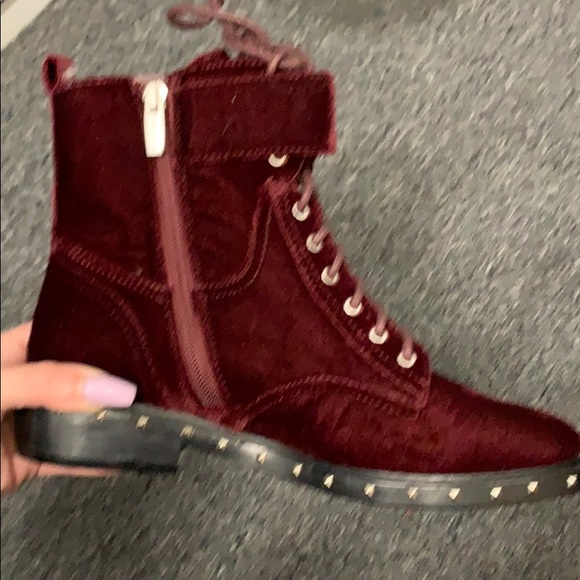 Brand new burgundy velvet combat style boot - Picture 2 of 8